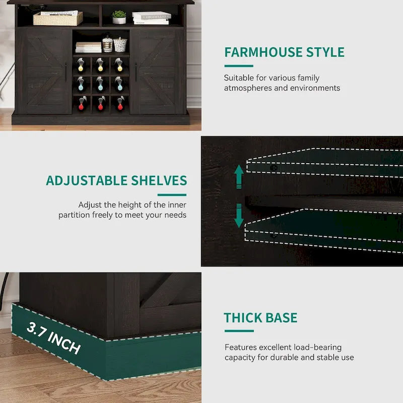 Liquor Bar Cabinet All-In-One Wine Sideboard Floating Storage w/ Bottle Rack