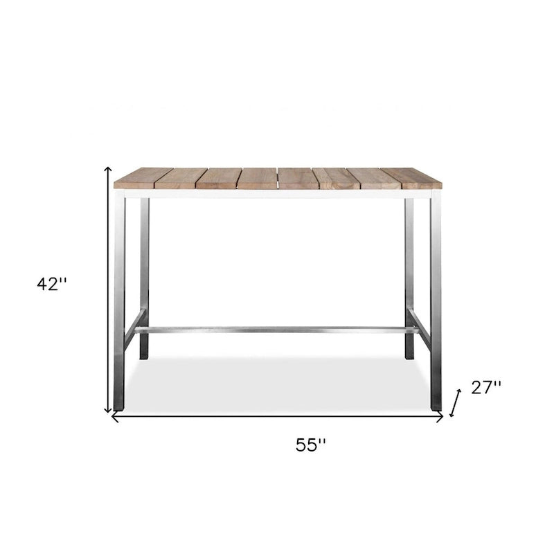 HomeRoots 55 Wood Brown and Silver Solid Wood and Stainless Steel Dining Table