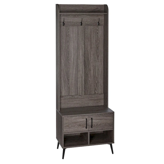 RiverRidge Woodbury Hall Tree with Entryway Bench, Shoe Storage, Coat Hooks & Cubby Storage - Weathered Woodgrain