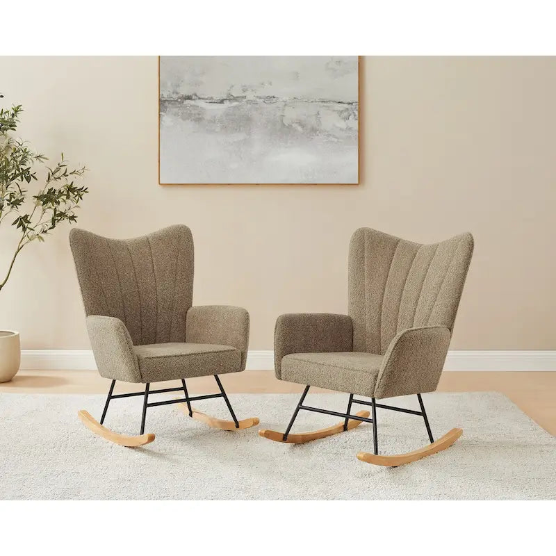 VANOMi 26.77 Wide Boucle Upholstered Nursery Rocking Chair with Wood Legs (Set of 2)