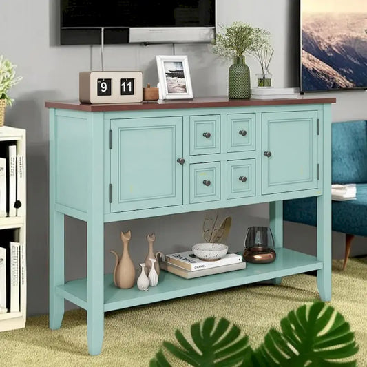 Vintage Console Table with Drawers and Cabinets, Retro Sofa Table for Entryway, Living Room and Hallway