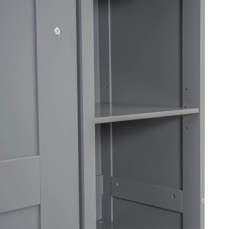 Full Size Wooden Murphy Bed Wall Bed with Shelves and LED Lights