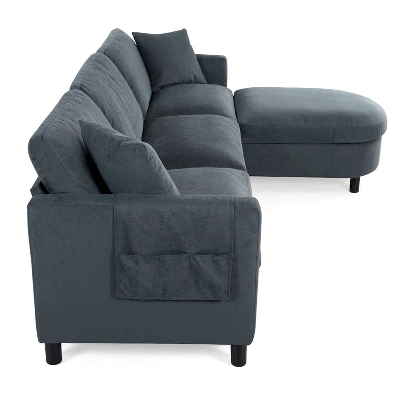 107.87 Sectional Sofa with Ottoman, Removable Cushions and Armrest Pockets, Dark Gray