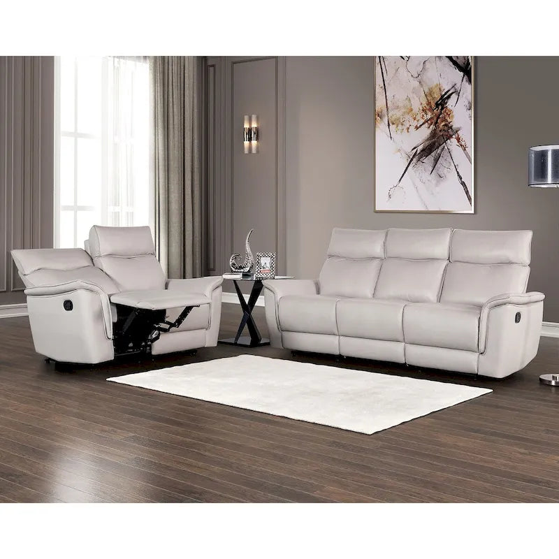 Furniture of America Marty Modern 2-Piece Leather Match Manual Reclining Living Room Sofa Set