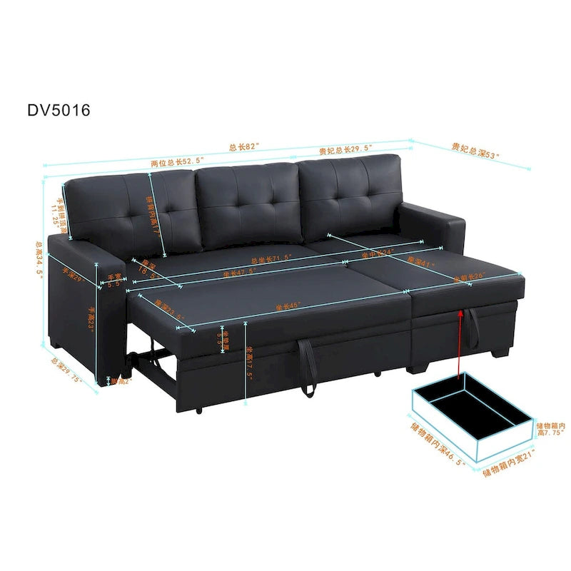 Upholstered Pull out Sectional Sofa with Chair