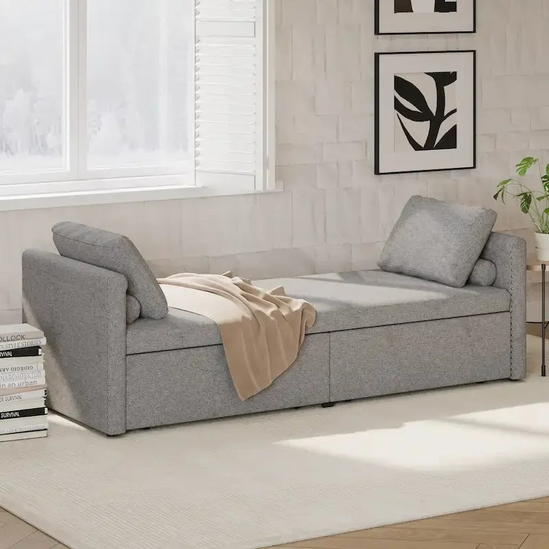 Modern Upholstered Chaise Lounger Daybed Small Single Daybed with 2 Drawers