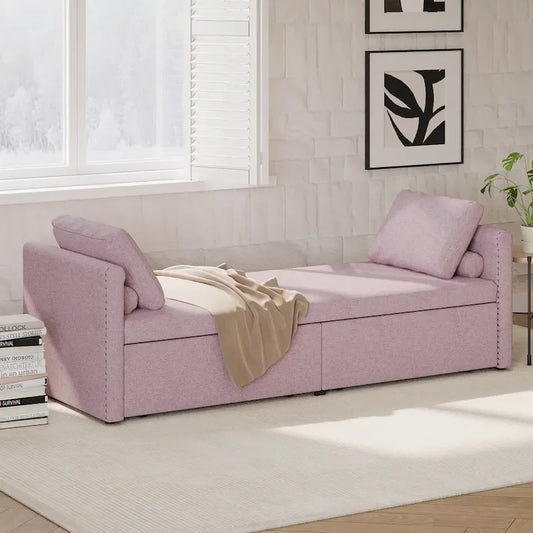 Modern Upholstered Chaise Lounger Daybed Small Single Daybed with 2 Drawers