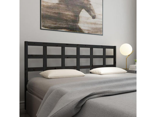 Black Headboard 185.5x4x100 cm Solid Pine Wood 84389ZGKD