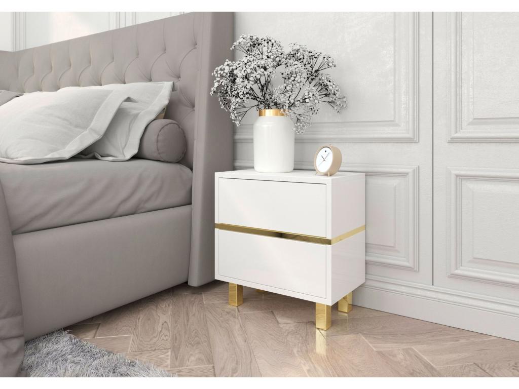 Elegant white Parisianestop bedside table with gold accents / 49 cm wide 31875ZWOM