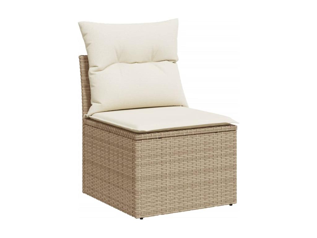 9-piece garden furniture set with cushions, beige woven resin, 88681YZVH