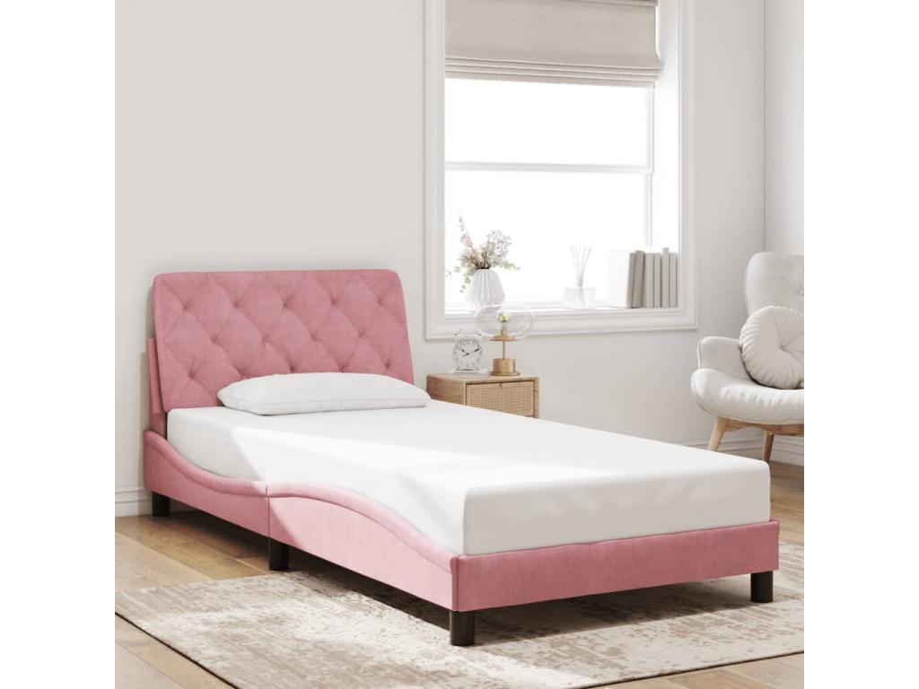 Bed frame with pink LED lights, 100x200 cm, velvet, 24207BPWR