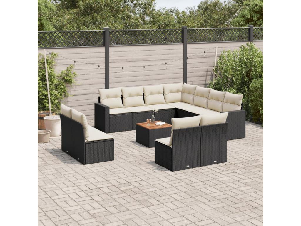 12-piece garden furniture set with cushions, black resin wicker, 15838CZTX