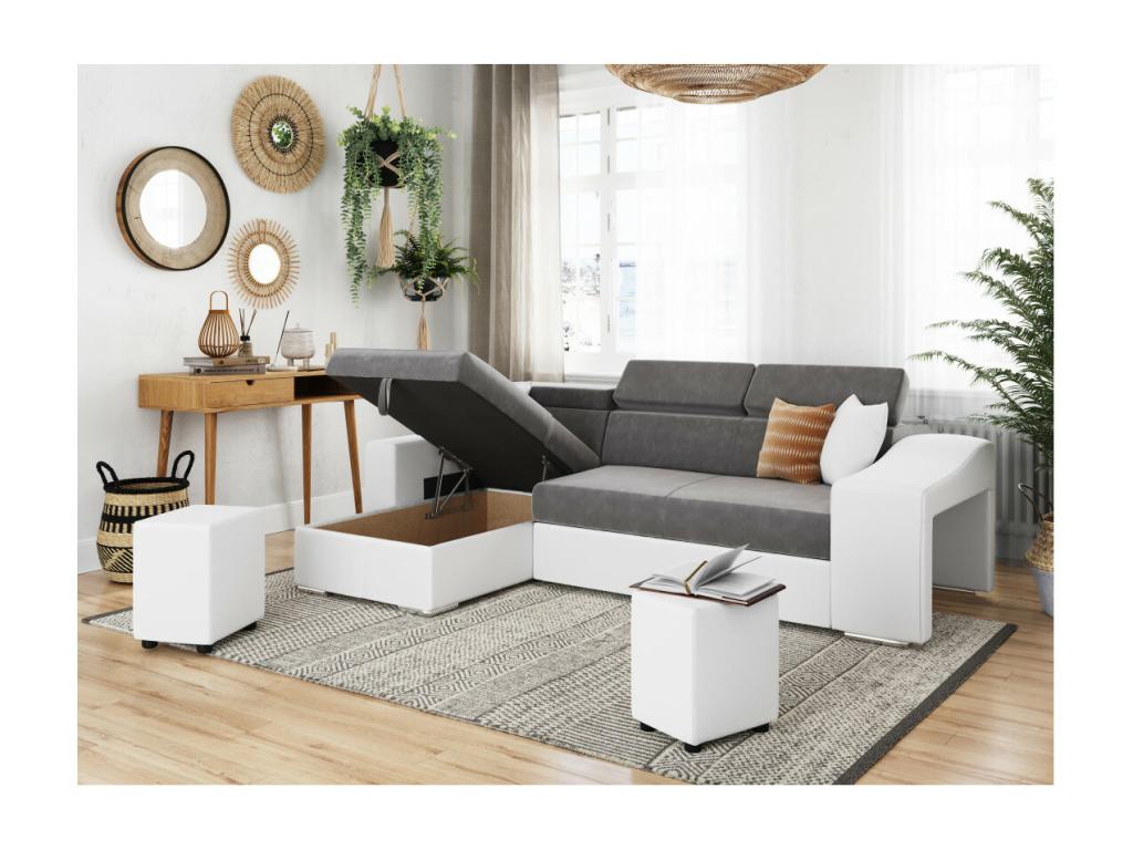 Maisonpuretop two-tone convertible corner sofa in white and grey with storage ottomans on the right - W264 x D162 x H75cm - Maisonpuretop 19440THWR