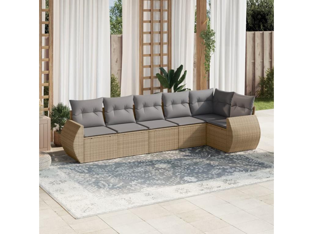 6-piece garden furniture set with cushions, beige wicker resin 08146PJTN