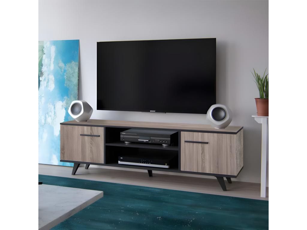 2-Door TV Stand, Oak/Black - Maisonpuretop - W 151 x D 40 x H 46 cm 01219TUWC