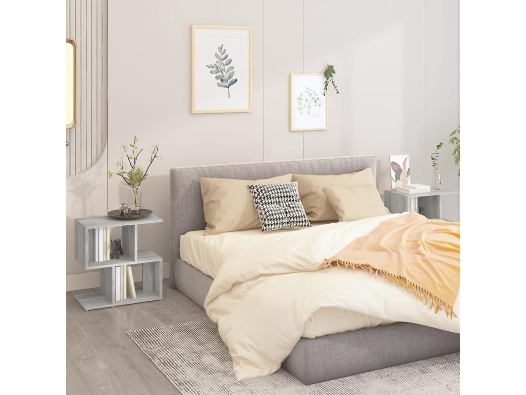 Maisonpuretop 2-Piece Bedside Table, Grey, 50x30x51.5cm, Engineered Wood, 08897HYJC