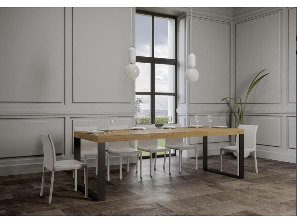 Maisonpuretop Extendable Dining Table - Brown - 4-Leg Base - 5 Thick Extension Leaves - Extends from 130 to 390cm - 28324TBPA