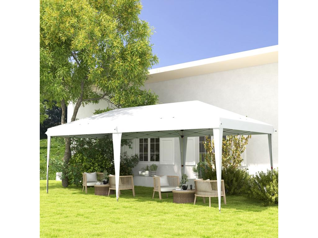 Pop-up folding garden gazebo/marquee, 5.85L x 2.95W x 2.7H m, bag included, epoxy-coated steel, Maisonpuretop high-density white, 12779EOIK