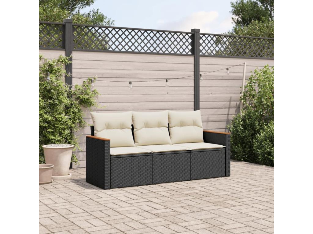 3-piece garden furniture set with cushions, black woven resin 74760VXBP