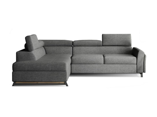 Left-hand corner sofa bed in dark grey fabric with adjustable headrests, Maisonpuretop, 265cm, 72736NKUR