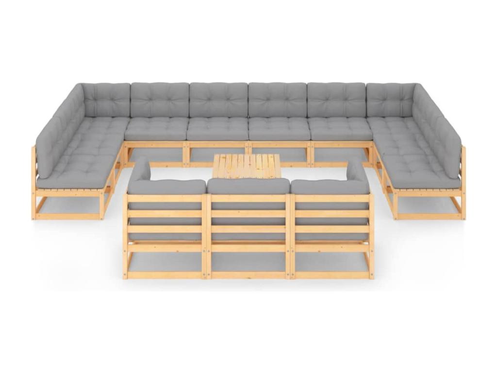 14-piece garden furniture set with cushions, solid pine wood, 99955YPNU