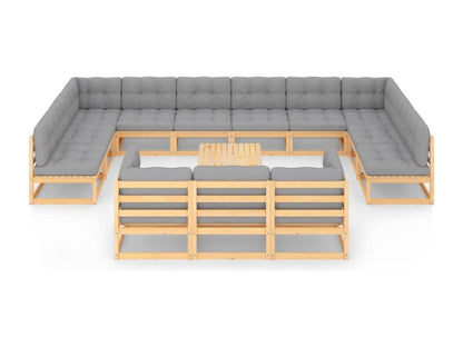 14-piece garden furniture set with cushions, solid pine wood, 99955YPNU