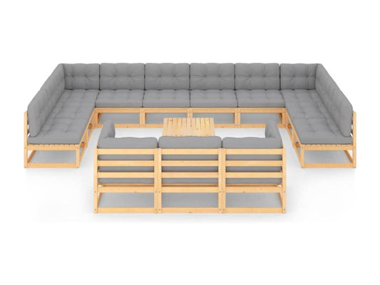 14-piece garden furniture set with cushions, solid pine wood, 99955YPNU