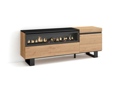 TV Stand/Bench 150x57x35cm For TVs up to 65" Electric Fireplace Industrial Design Oak and Black 93784HUGT