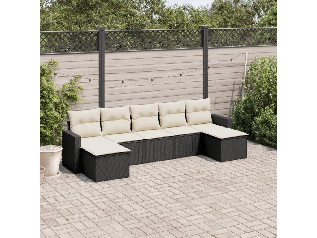 7-piece garden furniture set with cushions, black resin wicker, 57817NCOC