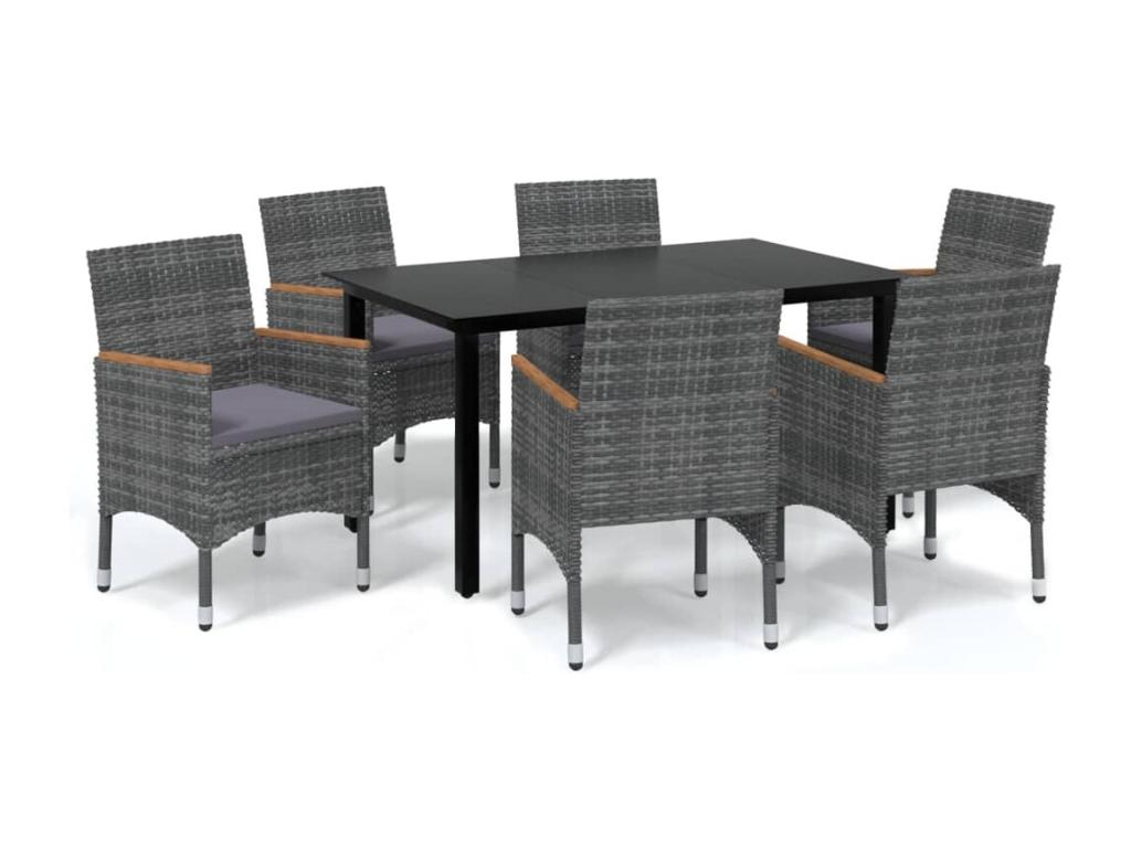 7-Piece Garden Dining Set and Cushions, Wicker Resin, Grey, 48454DOBG