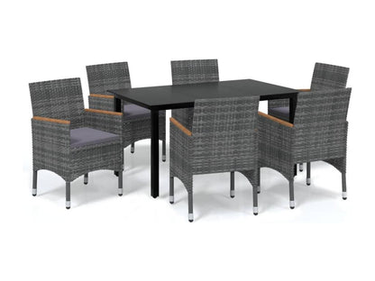 7-Piece Garden Dining Set and Cushions, Wicker Resin, Grey, 48454DOBG
