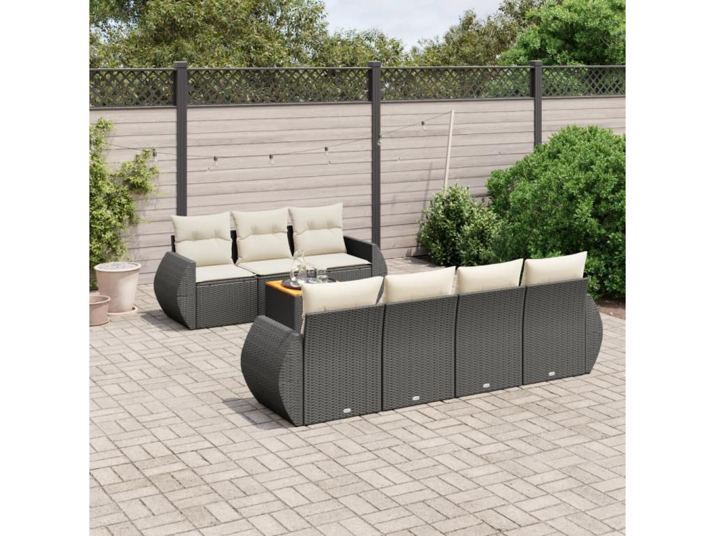 8-piece garden furniture set with cushions, black woven resin 02098HCZG