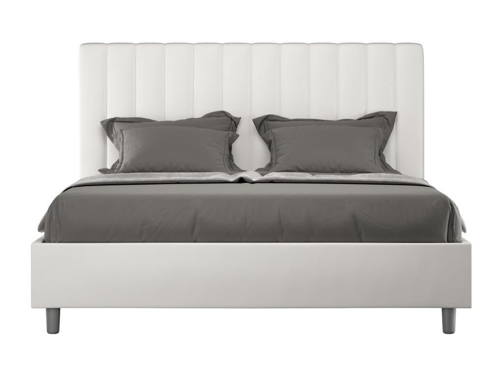 Upholstered bed without slatted base, 160x190 cm, white faux leather, Parisianestop 84974QESN