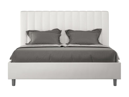 Upholstered bed without slatted base, 160x190 cm, white faux leather, Parisianestop 84974QESN