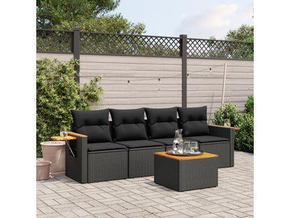 5-piece garden furniture set with cushions, black resin wicker, 33008ZVFF