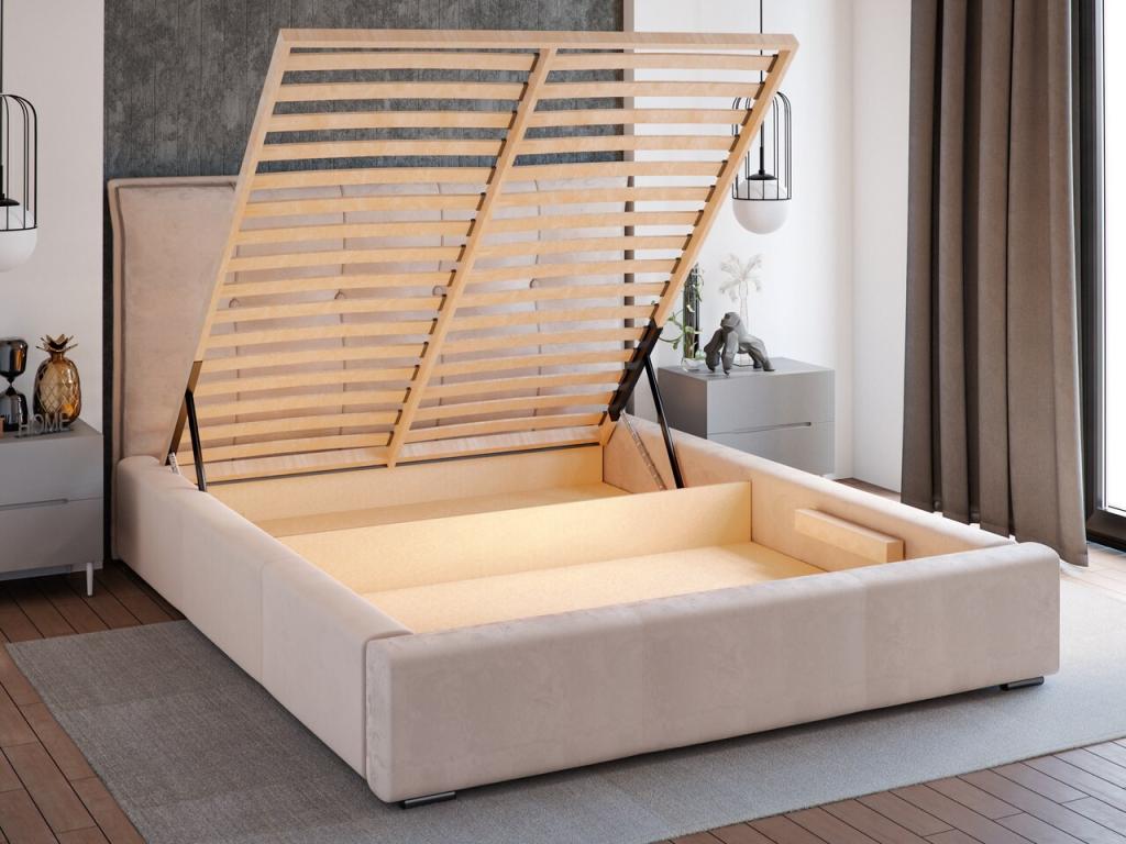 Upholstered bed with storage - 160x200 - double bed - velvet - pink - Parisianestop 48488IYHJ