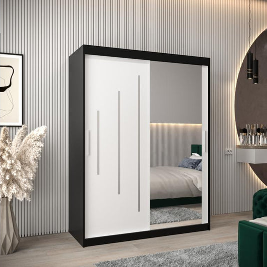 Maisonpuretop 2 Sliding Door Wardrobe 200/150/62 2 Doors Black/White 51311PQEG