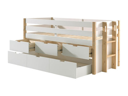 Maisonpuretop - 90x200cm Raised Trundle Bed with Drawers, White and Wood 15266NIMD
