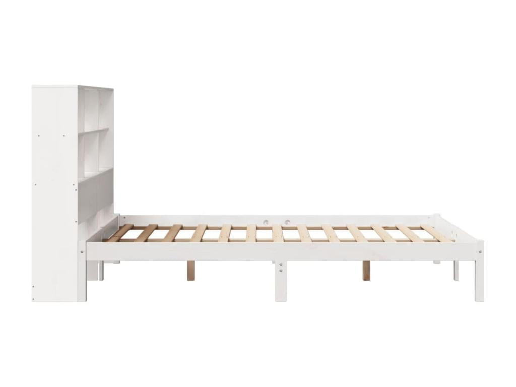 White bookcase bed without mattress, 160x200 cm, solid pine wood, 29424PNCE