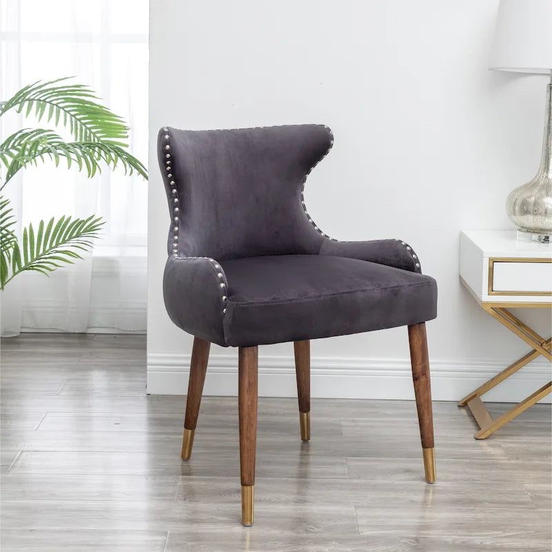 Gray 23 Polyester Upholstered Accent Chair with Rubberwood Legs