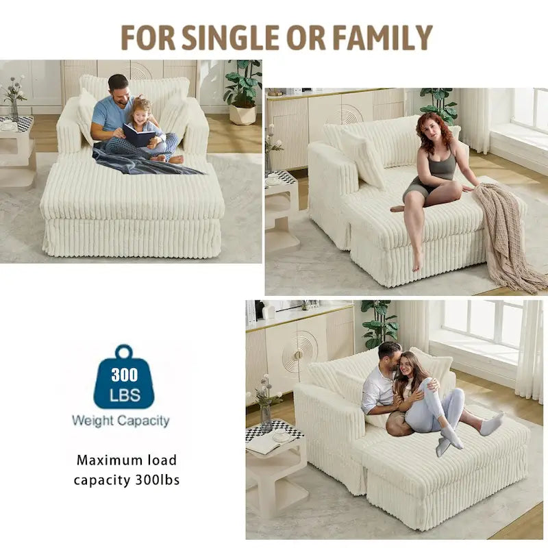 Beige 47.8 Upholstered Oversized Chaise Longue with Ottoman