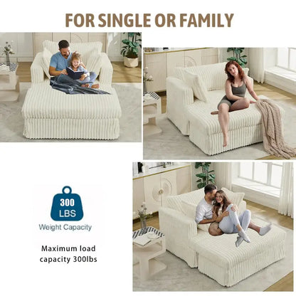 Beige 47.8 Upholstered Oversized Chaise Longue with Ottoman