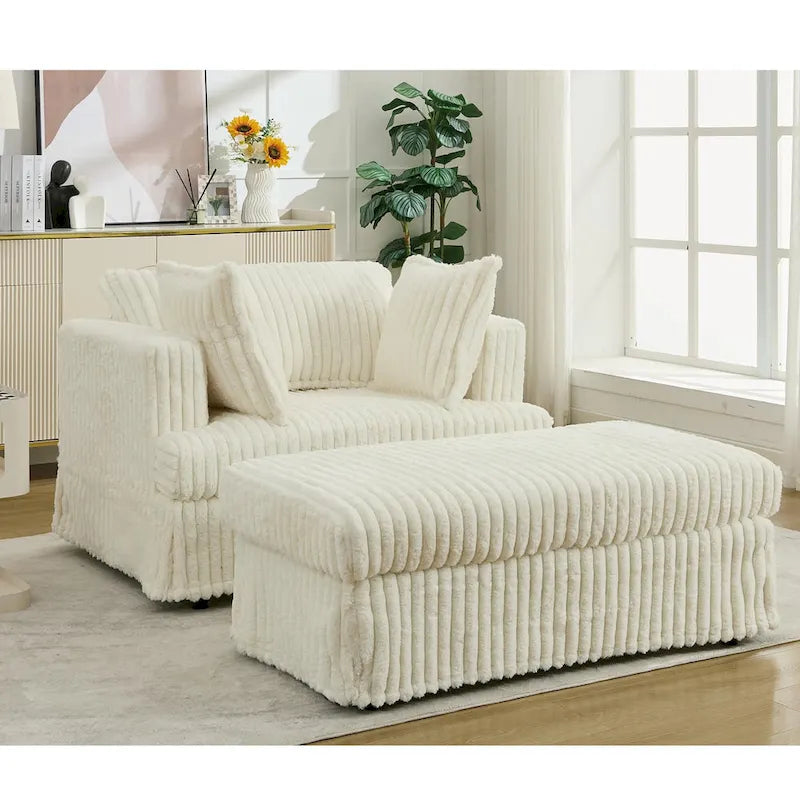 Beige 47.8 Upholstered Oversized Chaise Longue with Ottoman