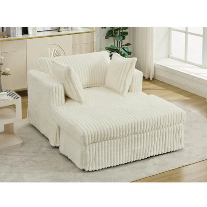 Beige 47.8 Upholstered Oversized Chaise Longue with Ottoman