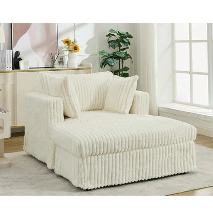 Beige 47.8 Upholstered Oversized Chaise Longue with Ottoman
