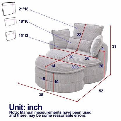 Beige 52 Upholstered Swivel Barrel Chair with Moon Storage Ottoman and Pillows