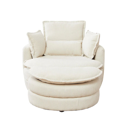 Beige 52 Upholstered Swivel Barrel Chair with Moon Storage Ottoman and Pillows