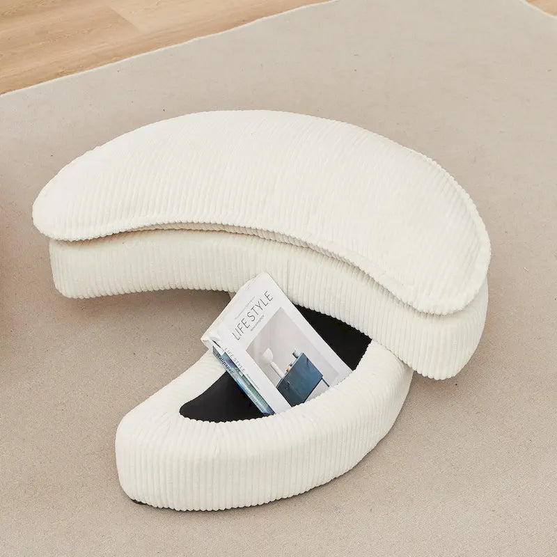 Beige 52 Upholstered Swivel Barrel Chair with Moon Storage Ottoman and Pillows