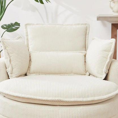 Beige 52 Upholstered Swivel Barrel Chair with Moon Storage Ottoman and Pillows