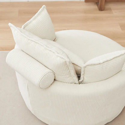 Beige 52 Upholstered Swivel Barrel Chair with Moon Storage Ottoman and Pillows